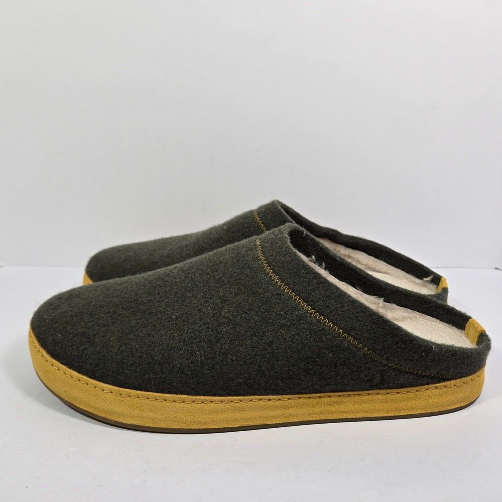 OluKai Hamani Hulu Mens Slippers Dark Wood Mustard Wool‎ Sheep Fur 10542-TZKH 15